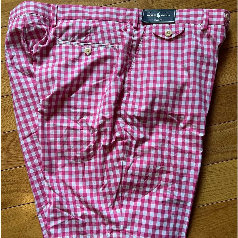 Polo Men’s pink and white gingham shorts